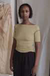 BASERANGE France organic cotton ruffled textured T-shirt BAS-TTVN-RB-AU23-HUILV gray green